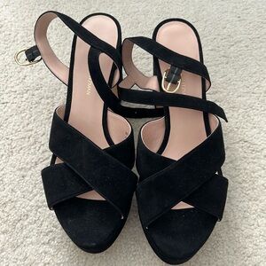 Stuart Weitzman Black Suede Platform Heel Sandal